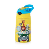 Coconut WB30 HC Kids Spout 350ml Stainless Steel Water Bottle | Leakproof Flip Top with Straw | BPA-Free, Easy Carry Handle | Jungle Safari Design for School Kids.