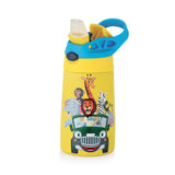 Coconut WB30 HC Kids Spout 350ml Stainless Steel Water Bottle | Leakproof Flip Top with Straw | BPA-Free, Easy Carry Handle | Jungle Safari Design for School Kids.