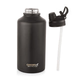 Coconut WB32 HC Full tank 2 Liter Stainless Steel Water Bottle with Straw Lid | Leakproof Flip Cap, BPA-Free | Large Capacity Gym, Office & Travel Bottle (Black).