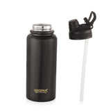 Coconut WB32 HC Fulltank 1 Litre Stainless Steel Water Bottle with Straw Lid | Leakproof Flip Cap, BPA-Free | Large Capacity Gym, Office & Travel Bottle (Black).