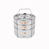KCL Stainless Steel 3-Tier Cooker Separator Set for 10 Liter Outer Lid Pressure Cookers | Stackable Steaming Containers (Top 2 Containers Each 1400ml & Bottom 1 Container 2400ml) with Lifter Stand | Mirror Finish Multi-Dish Steamer.