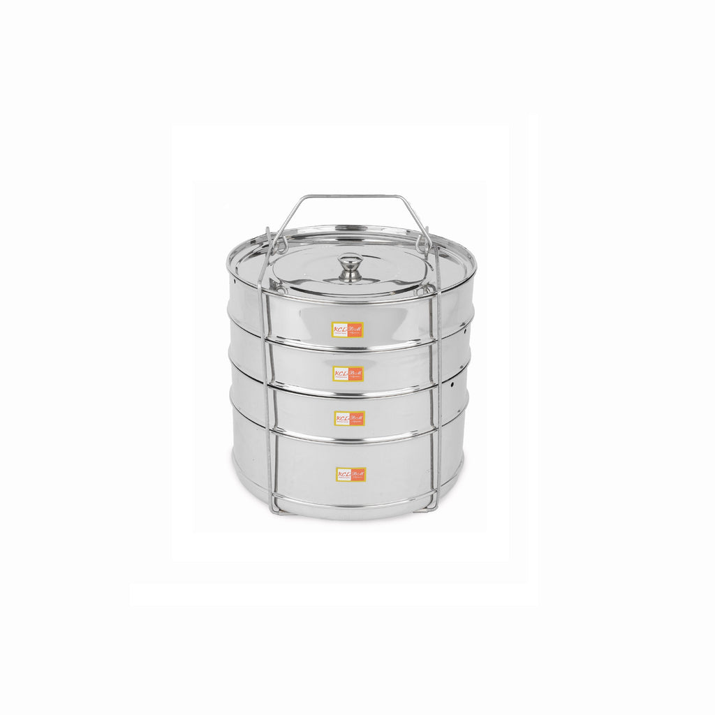 KCL Stainless Steel 4-Tier Cooker Separator Set for 12 Litre Outer Lid Pressure Cookers | Stackable Steaming Containers (Tope 3 Container Each 1400ml & Bottom 1 Container 2400ml) with Lifter Stand | Mirror Finish Multi-Dish Steamer.