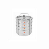 KCL Stainless Steel 4-Tier Cooker Separator Set for 12 Litre Outer Lid Pressure Cookers | Stackable Steaming Containers (Tope 3 Container Each 1400ml & Bottom 1 Container 2400ml) with Lifter Stand | Mirror Finish Multi-Dish Steamer.