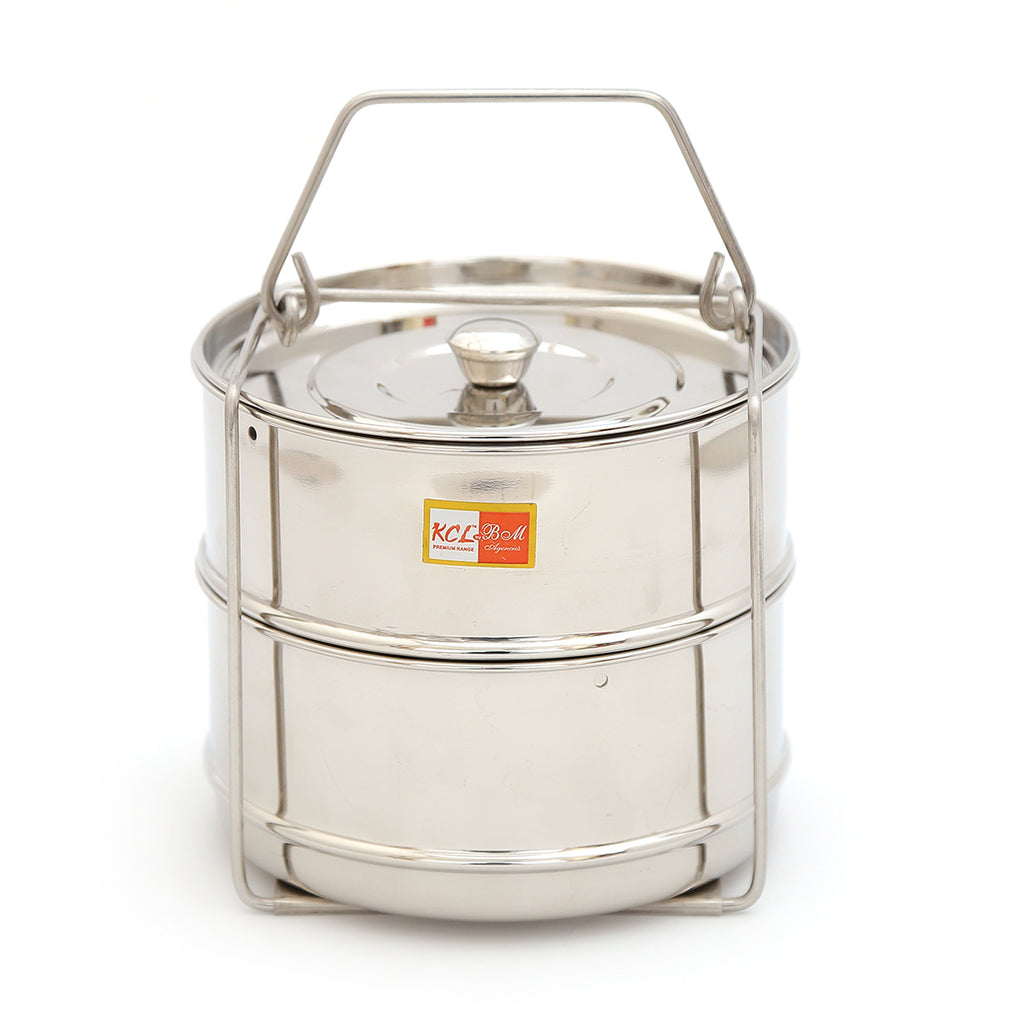 KCL Stainless Steel 2-Tier Cooker Separator Set for 3 Litre Outer Lid Pressure Cookers | Stackable Containers with Lifter Stand | Mirror Finish Steaming Set for Rice, Dal & Vegetables.