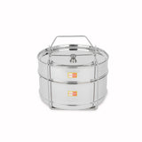 KCL Stainless Steel 2-Tier Cooker Separator Set for 7.5 Liter Outer Lid Pressure Cookers | Stackable Steaming Containers (Top Container 1400ml & Bottom Container 2400ml) with Lifter Stand | Mirror Finish Multi-Dish Steamer Ric, Dal and Vegetables.