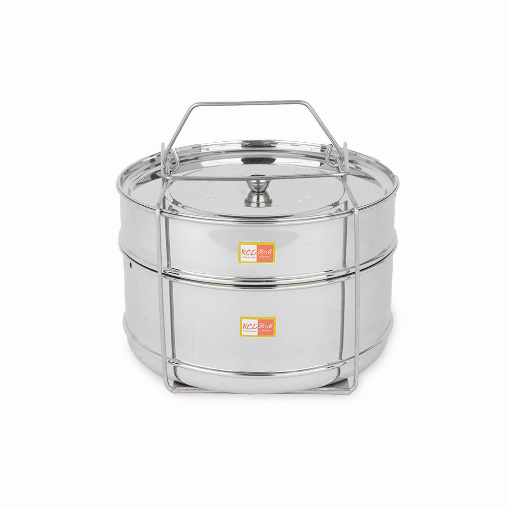 KCL Stainless Steel 2-Tier Cooker Separator Set for 5 Litre Outer Lid Pressure Cookers | Stackable Steaming Containers (Top Container 1200ml & Bottom Container 1600ml) with Lifter Stand | Mirror Finish Multi-Dish Steamer Ric, Dal and Vegetables.