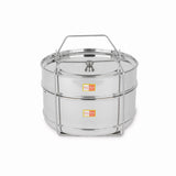 KCL Stainless Steel 2-Tier Cooker Separator Set for 5 Litre Outer Lid Pressure Cookers | Stackable Steaming Containers (Top Container 1200ml & Bottom Container 1600ml) with Lifter Stand | Mirror Finish Multi-Dish Steamer Ric, Dal and Vegetables.