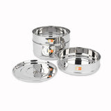 KCL Stainless Steel 3-Tier Cooker Separator Set for 10 Liter Outer Lid Pressure Cookers | Stackable Steaming Containers (Top 2 Containers Each 1400ml & Bottom 1 Container 2400ml) with Lifter Stand | Mirror Finish Multi-Dish Steamer.