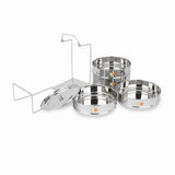 KCL Stainless Steel 4-Tier Cooker Separator Set for 12 Litre Outer Lid Pressure Cookers | Stackable Steaming Containers (Tope 3 Container Each 1400ml & Bottom 1 Container 2400ml) with Lifter Stand | Mirror Finish Multi-Dish Steamer.