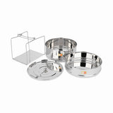 KCL Stainless Steel 2-Tier Cooker Separator Set for 5 Litre Outer Lid Pressure Cookers | Stackable Steaming Containers (Top Container 1200ml & Bottom Container 1600ml) with Lifter Stand | Mirror Finish Multi-Dish Steamer Ric, Dal and Vegetables.