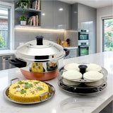 KCL Stainless Steel Idli Cooker with Copper Bottom | 3 Plates (12 Idlis) + Steaming Plate | Gas Stove Compatible Idly Maker | Heavy Gauge | For Dhokla & Steaming.