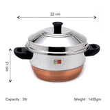 KCL Stainless Steel Idli Cooker with Copper Bottom | 3 Plates (12 Idlis) + Steaming Plate | Gas Stove Compatible Idly Maker | Heavy Gauge | For Dhokla & Steaming.