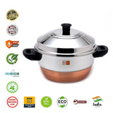 KCL Stainless Steel Idli Cooker with Copper Bottom | 3 Plates (12 Idlis) + Steaming Plate | Gas Stove Compatible Idly Maker | Heavy Gauge | For Dhokla & Steaming.