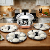 KCL Stainless Steel Idli Cooker with Copper Bottom | 24 Idlis Maker with 4 Plates & Steaming Plate | Gas Stove Compatible | Heavy Gauge.