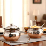 KCL Stainless Steel Ghee Pot with Copper Bottom – Set of 2 with Lids & Spoon | Heavy Gauge | Traditional Design | Ideal for Ghee, Oil & Condiments.