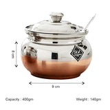 KCL Stainless Steel Ghee Pot with Copper Bottom – Set of 2 with Lids & Spoon | Heavy Gauge | Traditional Design | Ideal for Ghee, Oil & Condiments.