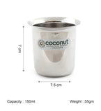 Coconut Stainless Steel Mini Coffee Glass Set | 150ml & 250ml Capacity Options | Heavy Duty 18 Gauge Steel | Food Grade & BPA Free | Mirror Finish Kolga Glass | Ideal for Coffee, Tea, Milk, Water, Juice & Beverages | Model D11.