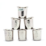 Coconut Stainless Steel Hammered Coffee Glass Set of 6 | Available in 100ml, 120ml & 250ml | Heavy Gauge Food Grade Stainless Steel | BPA Free & Rust Proof | For Tea, Coffee, Milk, Water & Juice | Model D12 Junior.