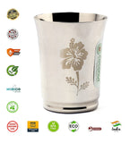 Coconut Stainless Steel Flora Laser Finish Glass Set of 6 | 250ml Capacity | Heavy Gauge Food Grade Stainless Steel Drinking Glasses | BPA Free, Rust Resistant & Durable | Water, Juice, Lemonade & Beverages | Model D16 Flora.