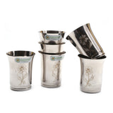 Coconut Stainless Steel Flora Laser Finish Glass Set of 6 | 250ml Capacity | Heavy Gauge Food Grade Stainless Steel Drinking Glasses | BPA Free, Rust Resistant & Durable | Water, Juice, Lemonade & Beverages | Model D16 Flora.