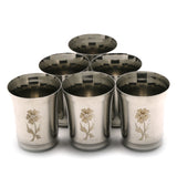 Coconut Stainless Steel Flora Laser Finish Glass Set of 6 | 250ml Capacity | Heavy Gauge Food Grade Stainless Steel Drinking Glasses | BPA Free, Rust Resistant & Durable | Water, Juice, Lemonade & Beverages | Model D16 Flora.