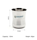 Coconut Stainless Steel Junior Glass Set of 6 (130ml Each) | Heavy Gauge Food Grade BPA Free Steel Drinking Tumbler | Mirror Finish Glass for Water, Juice, Tea, Coffee, Milk & Beverages | Durable & Rust Proof | Model - D7 Junior Glass.