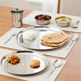 KCL Stainless Steel Dinner Set (7 Pieces) | Dinner Plate 1pc, Quarter Plate 1pc, 2pc Bowls, 1pc Glass, 1pc Spoon & 1pc Fork | Mirror Finish | Heavy Gauge Food-Grade Steel | Ideal for Home, Hostel & Gifting.