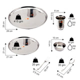KCL Stainless Steel Dinner Set (7 Pieces) | Dinner Plate 1pc, Quarter Plate 1pc, 2pc Bowls, 1pc Glass, 1pc Spoon & 1pc Fork | Mirror Finish | Heavy Gauge Food-Grade Steel | Ideal for Home, Hostel & Gifting.