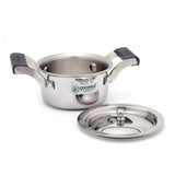 Coconut Stainless Steel Nano Stockpot 400 ml with Lid & Side Handles | Mini Casserole / Stock Pot | Heavy Gauge Food Grade Steel | Mirror Finish | Rust Proof | Easy to Clean | For Heating, Serving & Small Cooking.