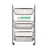 Coconut Stainless Steel - 3 Layer Fruit & Vegetable Kitchen Trolley with Wheels | Fruit & Vegetable Basket | Stand for Kitchen | Trolley | Must Have Product in Kitchen | Mirror Finish | Heavy Gauge | Model - Y9 Rectangle Pluto Trolley (with fitting)