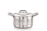 Coconut Stainless Steel Hammered Design Stock Pot With SS Lid Capsulated Bottom, Capsulated Bottom Saucepan and Hot Box/Casserole - Pack of 3 - 2500ML, 1200ML,2000ml