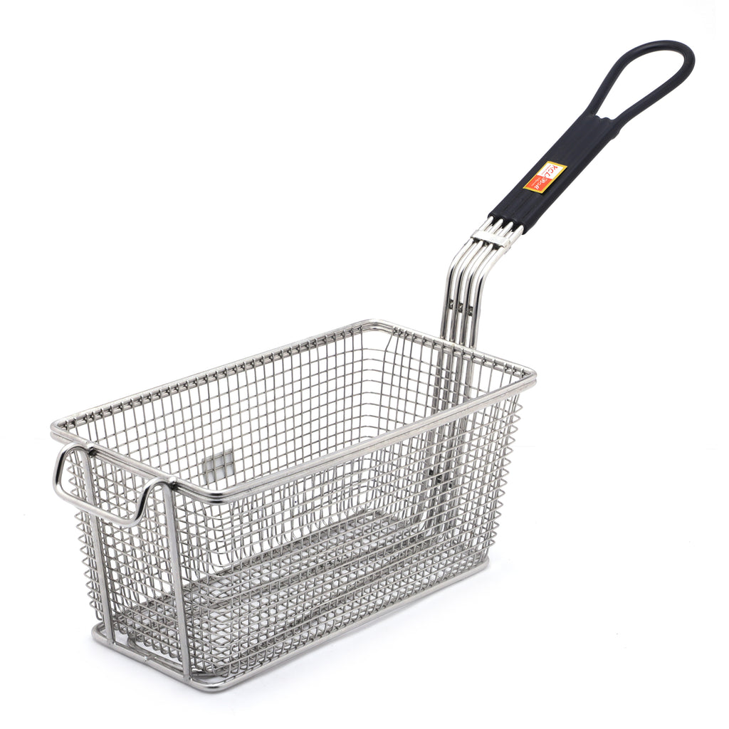 KCL Stainless-Steel Deep-Frying Basket with Long Heat-Resistant Handle | Commercial Grade Rectangular Mesh Strainer for French Fries, Snacks & Pakoras | Heavy-Duty Wire Food Fritter Colander.