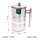 Coconut Globus ST Copper Jug 1500ml | Stainless Steel Outer & Copper Inner Water Jug with Lid & Handle | Water Pitcher for Water, Juice & Lemonade | Food Grade, BPA Free, Rust Proof | Easy Pour Copper Water Container.