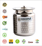Coconut Stainless Steel Shower Design Ghee Pot with Lid (GP-05) | Heavy Gauge Mirror Finish Ghee Dhani, Oil Dispenser, Ghee Storage Container, Pickle Jar & Multipurpose Bharani for Kitchen & Dining Use | 1 Piece.