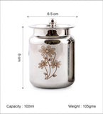 Coconut Stainless Steel Laser Design Ghee Pot with Lid (GP-06) | Heavy Gauge Mirror Finish Ghee Dhani, Oil Dispenser, Ghee Storage Container, Pickle Jar & Multipurpose Bharani for Kitchen Use | 1 Piece.