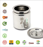 Coconut Stainless Steel Laser Design Ghee Pot with Lid (GP-06) | Heavy Gauge Mirror Finish Ghee Dhani, Oil Dispenser, Ghee Storage Container, Pickle Jar & Multipurpose Bharani for Kitchen Use | 1 Piece.