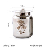 Coconut Stainless Steel Laser Design Ghee Pot with Lid (GP-06) | Heavy Gauge Mirror Finish Ghee Dhani, Oil Dispenser, Ghee Storage Container, Pickle Jar & Multipurpose Bharani for Kitchen Use | 1 Piece.
