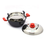 Coconut Hard Anodised Multi kadai 12 idly , Stainless Steel 3plate with steamer - Induction Base