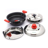 Coconut Hard Anodised Multi kadai 12 idly , Stainless Steel 3plate with steamer - Induction Base