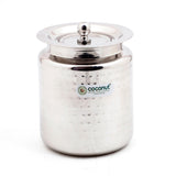 Coconut Stainless Steel Hammered Design Ghee Pot with Lid (GP-07) | Heavy Gauge Mirror Finish Ghee Dhani, Oil Dispenser, Ghee Storage Container, Pickle Jar & Multipurpose Bharani for Kitchen & Dining Use | 1 Piece.