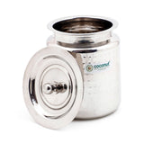 Coconut Stainless Steel Hammered Design Ghee Pot with Lid (GP-07) | Heavy Gauge Mirror Finish Ghee Dhani, Oil Dispenser, Ghee Storage Container, Pickle Jar & Multipurpose Bharani for Kitchen & Dining Use | 1 Piece.