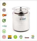 Coconut Stainless Steel Hammered Design Ghee Pot with Lid (GP-07) | Heavy Gauge Mirror Finish Ghee Dhani, Oil Dispenser, Ghee Storage Container, Pickle Jar & Multipurpose Bharani for Kitchen & Dining Use | 1 Piece.