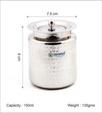 Coconut Stainless Steel Hammered Design Ghee Pot with Lid (GP-07) | Heavy Gauge Mirror Finish Ghee Dhani, Oil Dispenser, Ghee Storage Container, Pickle Jar & Multipurpose Bharani for Kitchen & Dining Use | 1 Piece.