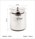 Coconut Stainless Steel Hammered Design Ghee Pot with Lid (GP-07) | Heavy Gauge Mirror Finish Ghee Dhani, Oil Dispenser, Ghee Storage Container, Pickle Jar & Multipurpose Bharani for Kitchen & Dining Use | 1 Piece.