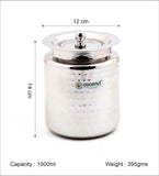 Coconut Stainless Steel Hammered Design Ghee Pot with Lid (GP-07) | Heavy Gauge Mirror Finish Ghee Dhani, Oil Dispenser, Ghee Storage Container, Pickle Jar & Multipurpose Bharani for Kitchen & Dining Use | 1 Piece.