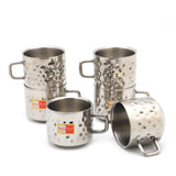 KCL Stainless Steel Double Wall Hammered Tea & Coffee Mug Set – 100ml Each (Set of 6) | Insulated Mirror Finish Small Cups | Heat Resistant | Ideal for Home & Office.