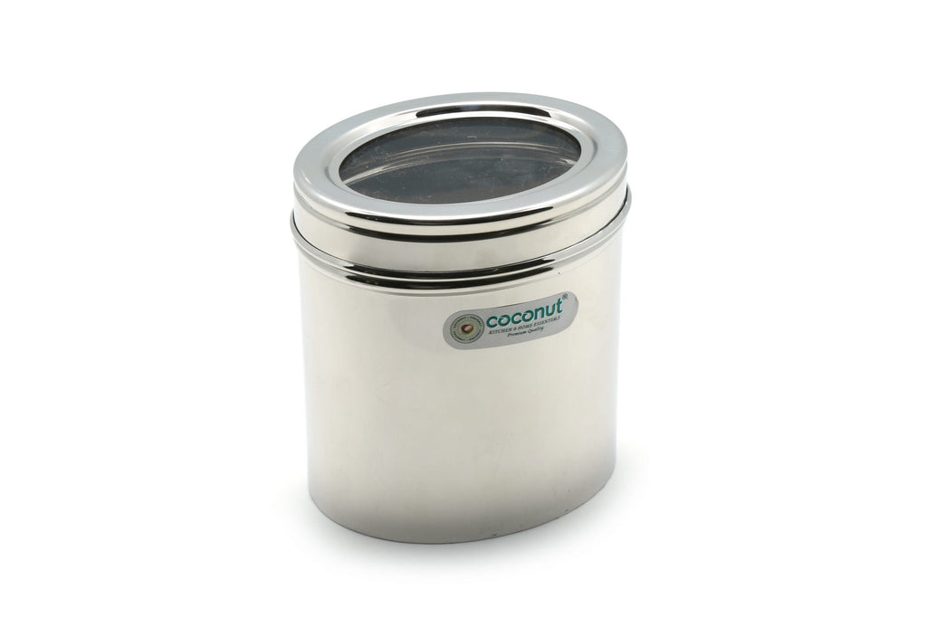 Coconut Stainless Steel Oval Container - Canister / Storage Box / Oval Canister with transparent Lid, Mirror finish, Heavy gauge, Model - E22 Oval Clipart  C- thru