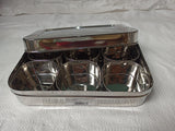 Coconut Stainless Steel Rectangle Shape Masala Box - Dry fruit box / Spice box / Condiment box / 6 partition Masala dabba / Store Organizer / Masala Dhani / Chamak / Model - Nuts & Spices (SS Lid)