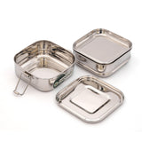 Coconut Stainless Steel Square Double Decker Lunch Box - 1 Unit (2 Tier with Plate)