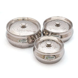 Coconut Lotus Stainless Steel Mirror Finish Hammered Dish/Handi For Cook n Serve -  pack of 3